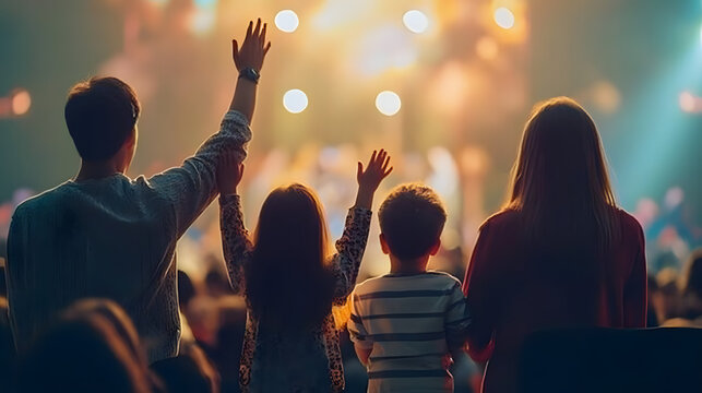 family singing in church service